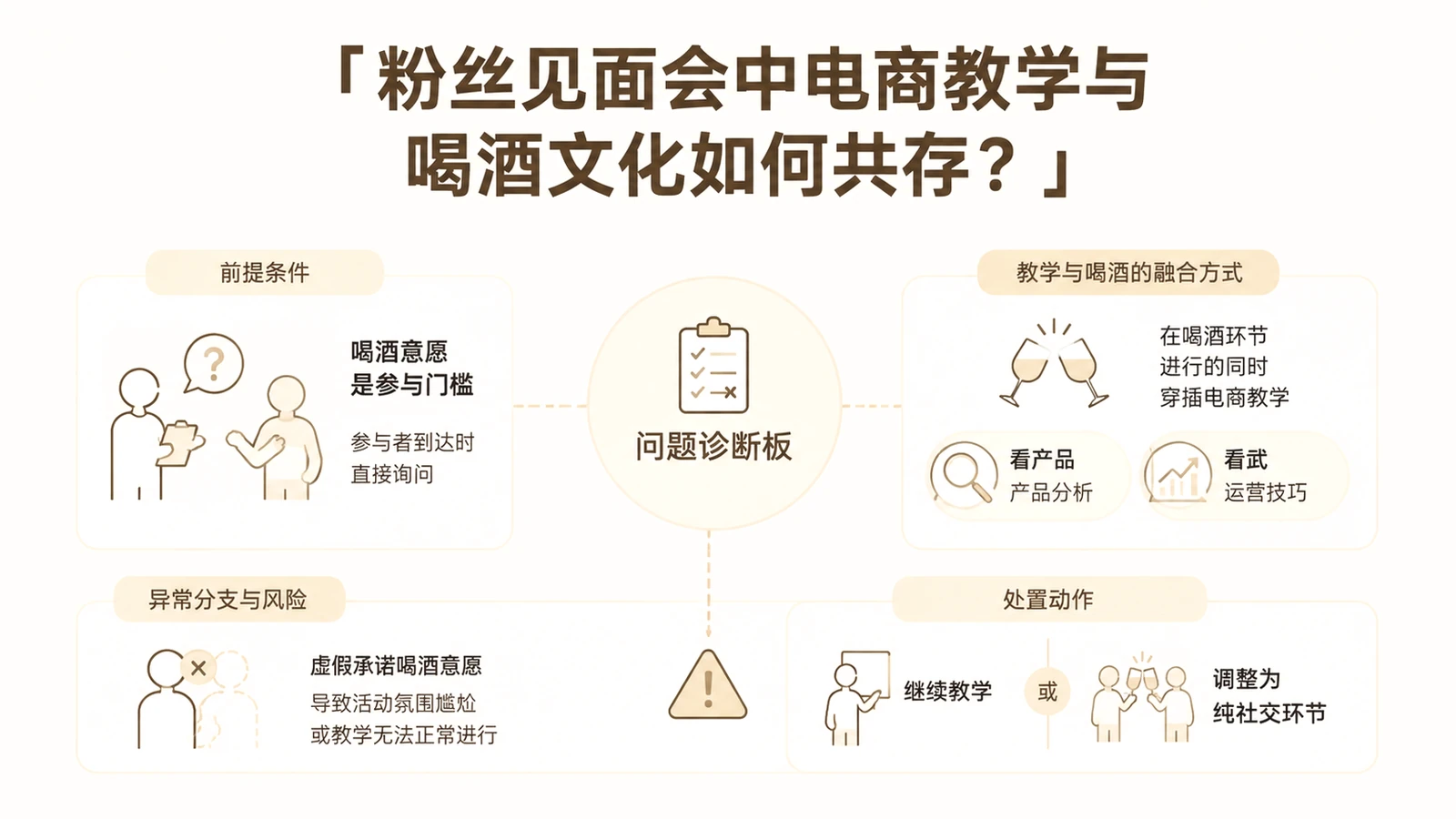 粉丝见面会中电商教学与喝酒文化如何共存？ 文章主题框架图